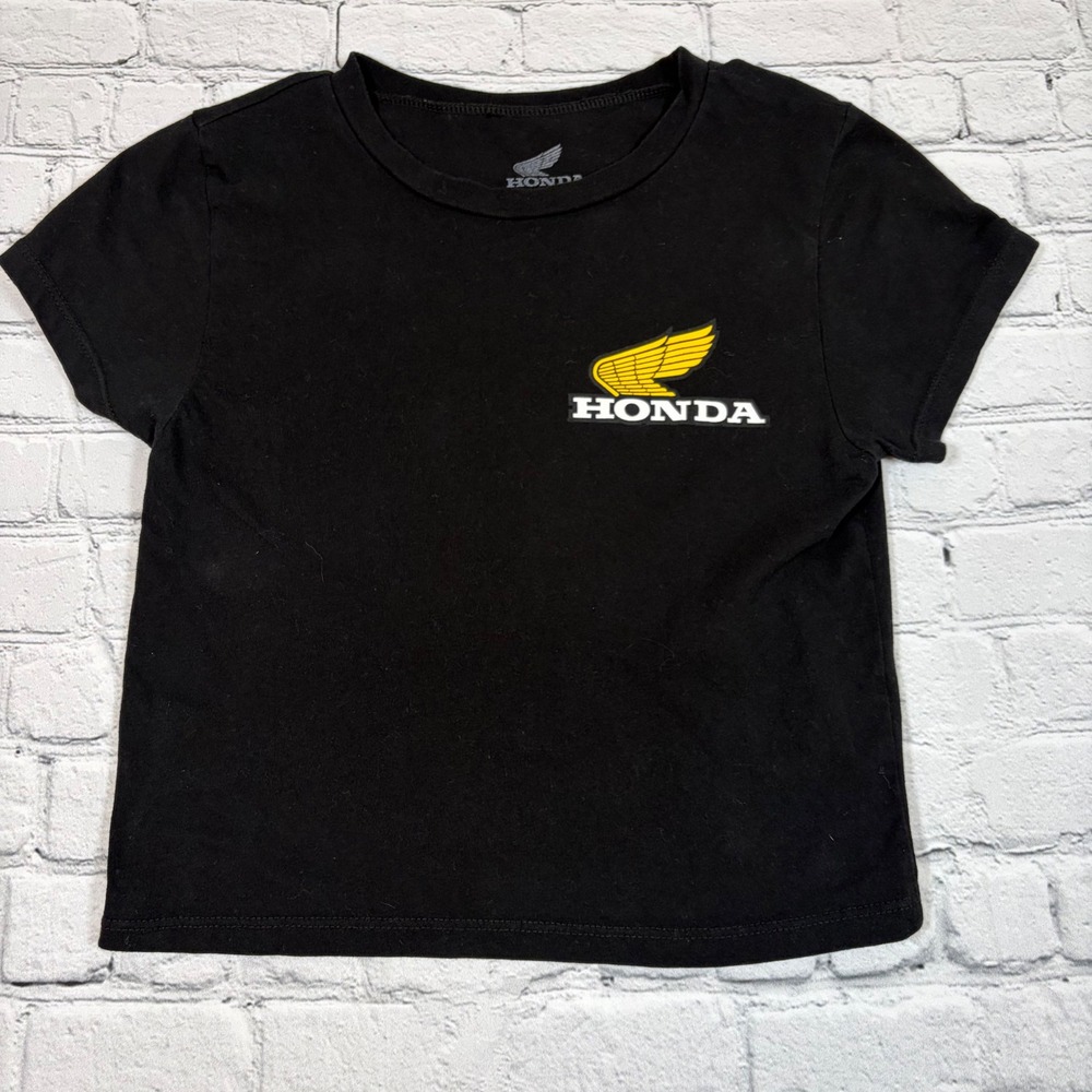 Honda Motorcycles Graphic Baby Tee Black Short Sleeve Cropped T-Shirt Medium